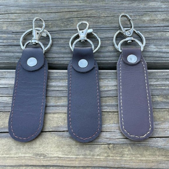 Leather Key chain Brown Genuine Leather Keys Holder Handmade Key Rings Set of 3 - Picture 2 of 9